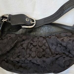 Coach Black Signature Canvas Hobo with Leather Trim